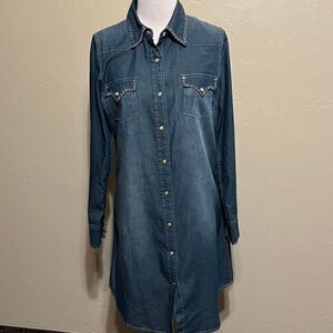 NWT Cowgirl Justice "get Lucky" Long Sleeve Denim Pearl Snap Dress Size Small